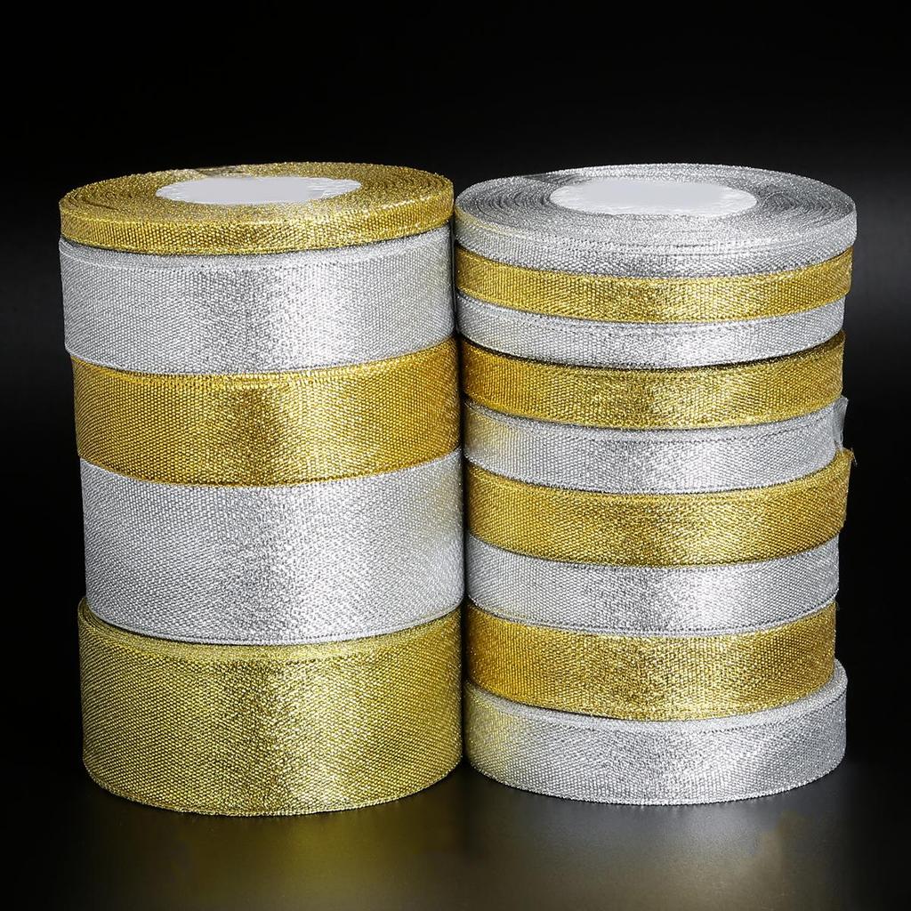 1Pcs Gold/Silver Silk Satin Organza Glitter Ribbon 7-38mm Onions Belt for Wedding Cake Gift Package