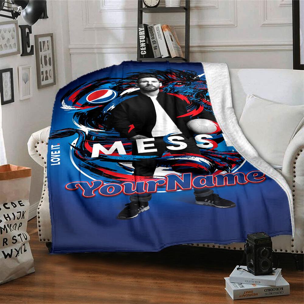 Messi Customize Text Blanket Gift Personalized Blanket Comfortable Great for Chair Living Room Livingroom Home Decor Four Seasons Universal