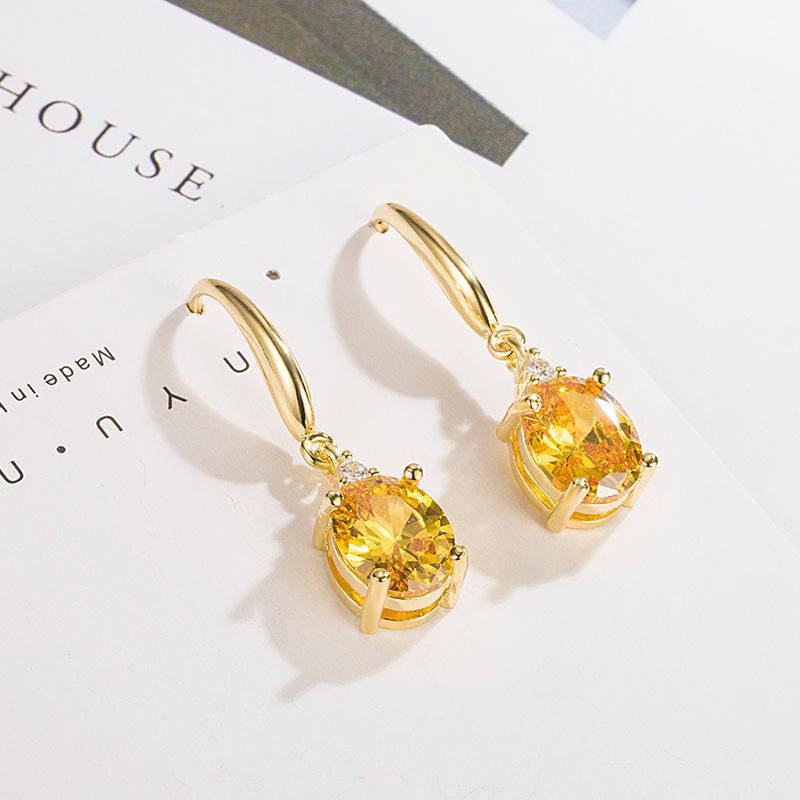 Европейские и американские серьги из желтого кристалла 18-каратного золота овальной формы с бриллиантами