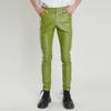 Men's Korean Style Slim Fit Motorcycle Leather Pants - Fleece-Lined, Skinny, Elastic, Spring/Autumn Trend