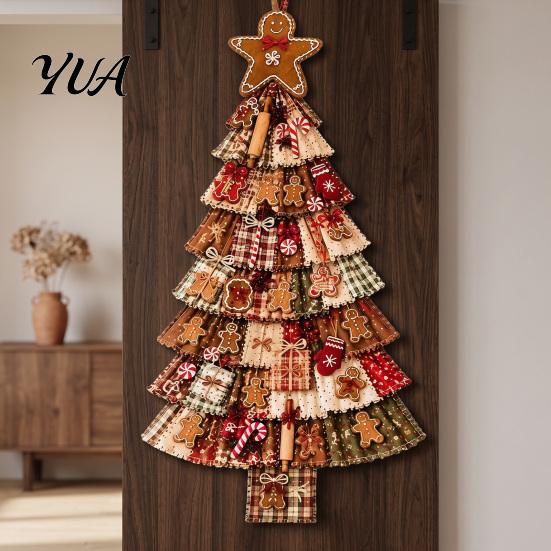 Year Round Garden And Seaside Decor Christmas Handmade Door Hanging Kit, Patchwork Tree Decoration DIY Sewing Oversized Silhouette Ornament