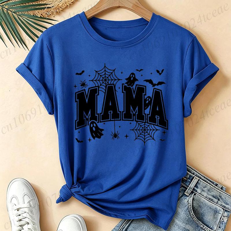 Spooky Season Graphic T-shirt Short Sleeve Tops Halloween Mama Retro Aesthetic Party T-shirt This Mama Loves Her Boos Shirts