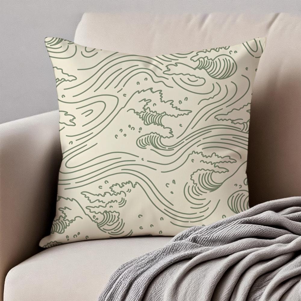 Elegant Chinese traditiona Wave Cliff Pattern Cushion Cover Pillowcase Antidustmite Invisible Zipper Short Plush Sofa Cushion