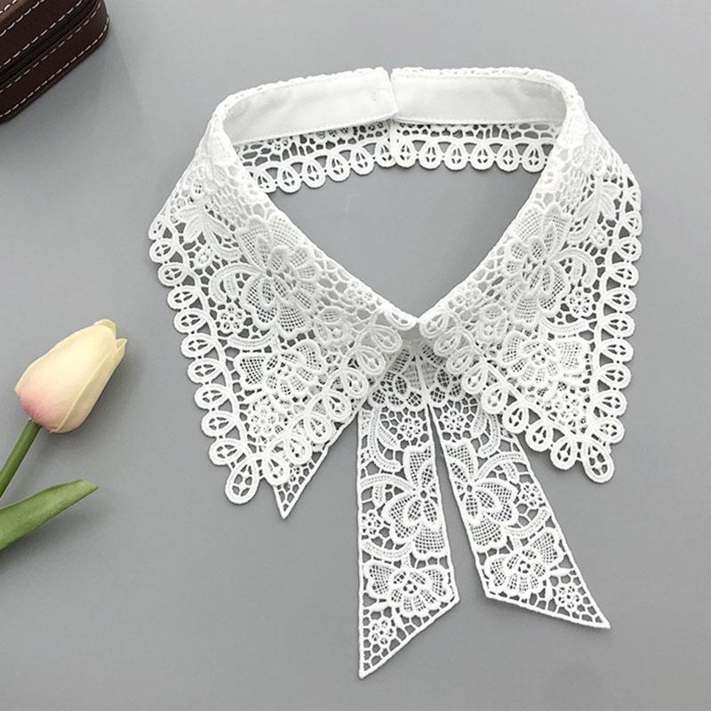 Vintage Embroidery Fake Collar For Women White Lace Hollow False Detachable Collar Lapel Shirt Tie Necklace Clothes Accessory