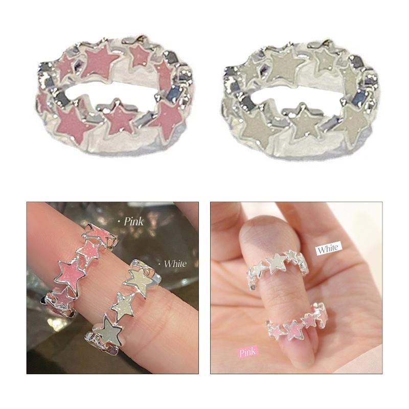 Pentagram-Finger Ring Adjustable Pink White-Star-Open Ring Cute Sweet Cool Jewelry Fashion Star Ring Valentines Day Gift