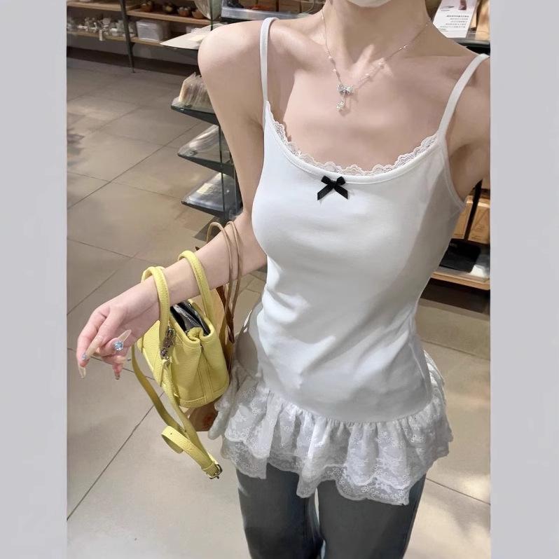 Белый кружевной топ-майка для женщин - Весенне-летний слой