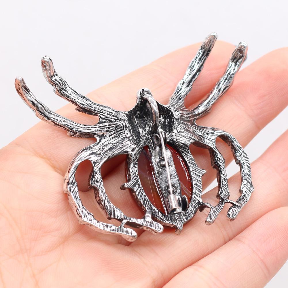 Women Brooch Natural Stone Spider-Shaped Pendant For Jewelry Making DIY Necklace Bracelet Clothes Shirts Accessory