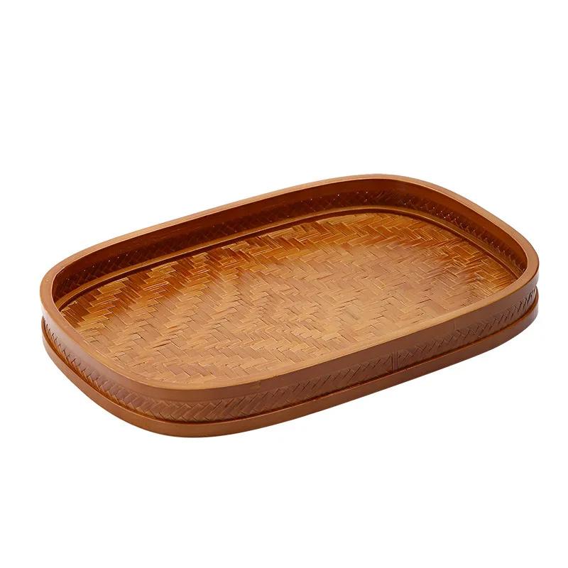 HeMu Bamboo Products Плетеное вручную поднос для чая, Поднос для отеля, Поднос для димсама, Полотенце для гостевого дома, Винтажный сухой стол для закусок