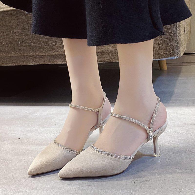Блестящие кожаные женские босоножки с открытым носком и ремешком на пятке, элегантные женские туфли со стразами и ремешком на высоком каблуке для вечеринки