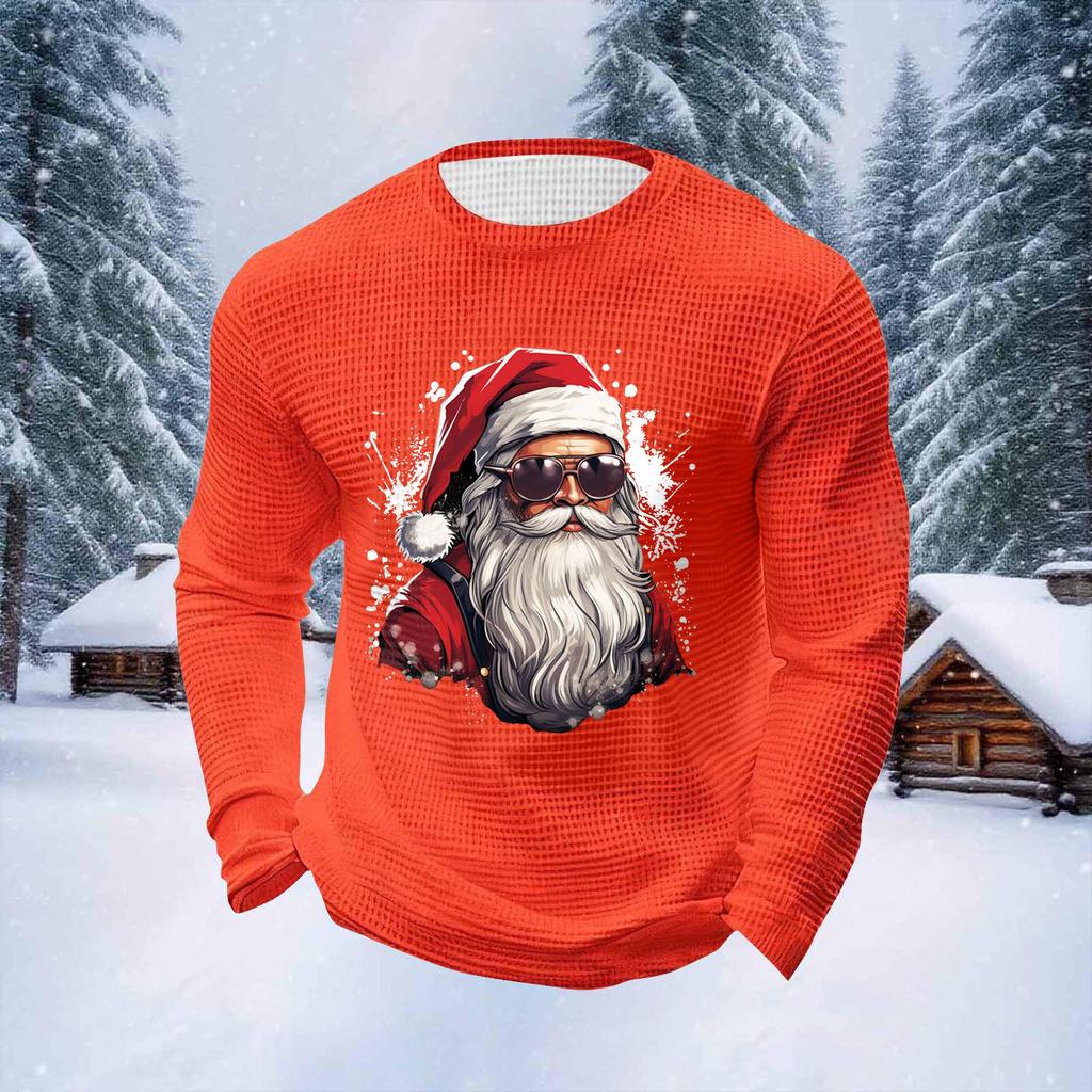 Мужские топы с рождественским принтом, с круглым вырезом и длинными рукавами, мужские спортивные топы больших размеров в повседневном стиле с круглым вырезом