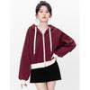 Women's Burgundy Raglan Zip-Up Hooded Sweatshirt Jacket - Spring/Autumn 2025 Design