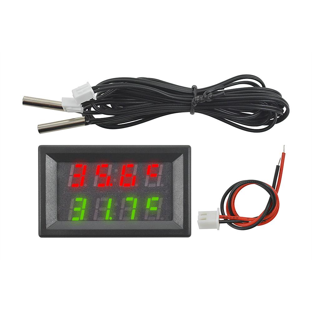 DC 4V-28V LED Four-digit Dual Display Digital Thermometer Temperature Sensor Tester With Dual NTC Waterproof Metal Probe