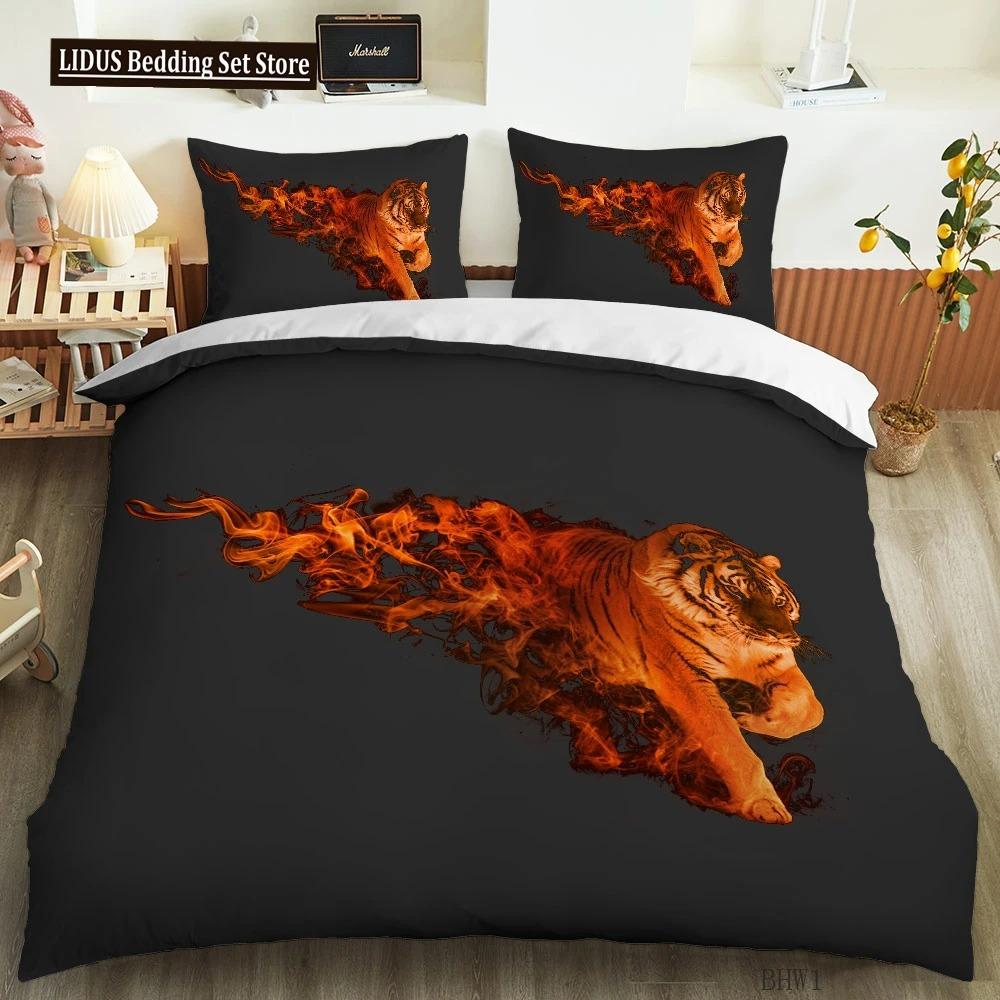 Комплект пододеяльника Тигр Лев Леопард Тема Животные 3D Комплект постельного белья Размер Кинг Куин Для Детей Мальчика Девочки Подростков Полиэстер Чехол для одеяла