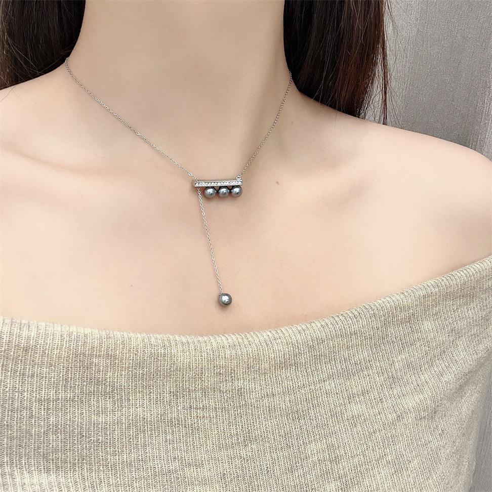 Ожерелье из циркониевого жемчуга с элегантной кисточкой - простая ретро-модная цепочка на ключицу
