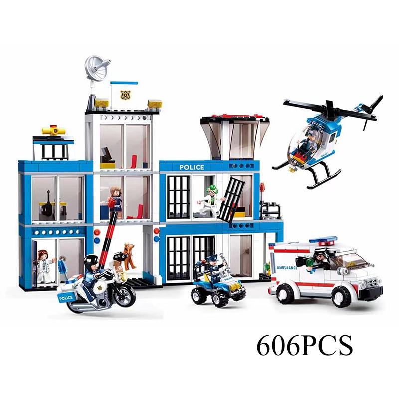 Полицейская машина, самолет, лодка, внедорожник, автомобильная станция, боевое оружие, набор для атаки, модель, строительные блоки, игрушки, кирпичи, подарки для детей