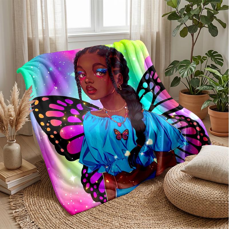 Butterfly Enchanted Portrait blanket Personalized Name Flannel Blanket Soft Cozy Plush Throw for Sofa Bed Lightweight Home Decor