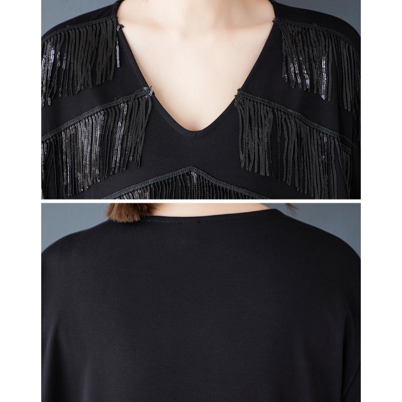 DIMANAF Новое летнее платье больших размеров 2025 для женщин, черное винтажное повседневное платье с V-образным вырезом, свободное платье макси