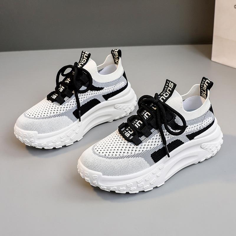 Мода 2024 года, новые повседневные дышащие кроссовки Fly Woven Mesh в корейском стиле с толстой подошвой, сетчатые красные туфли, легкие кроссовки для бега