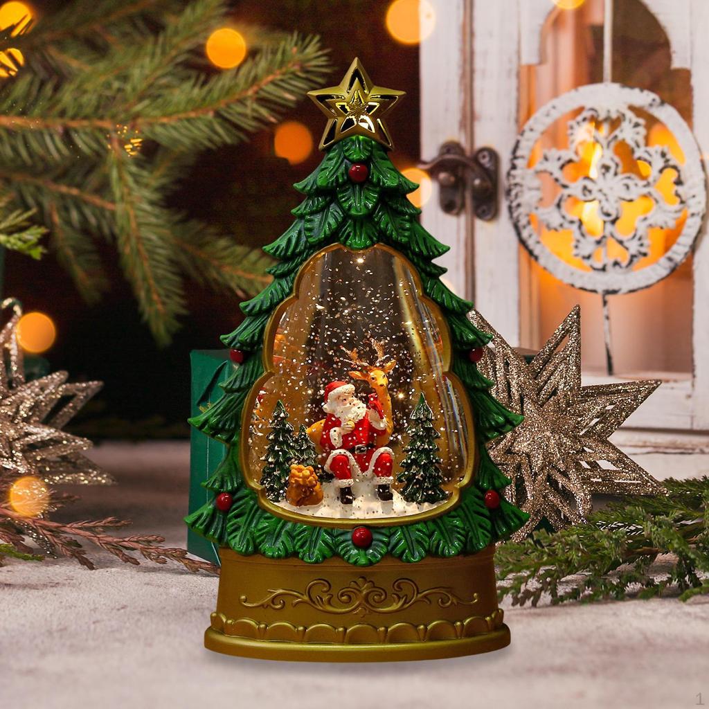 Christmas Snow Globe Lantern Decoration Glitter Music Box Light Up for Living Room Office