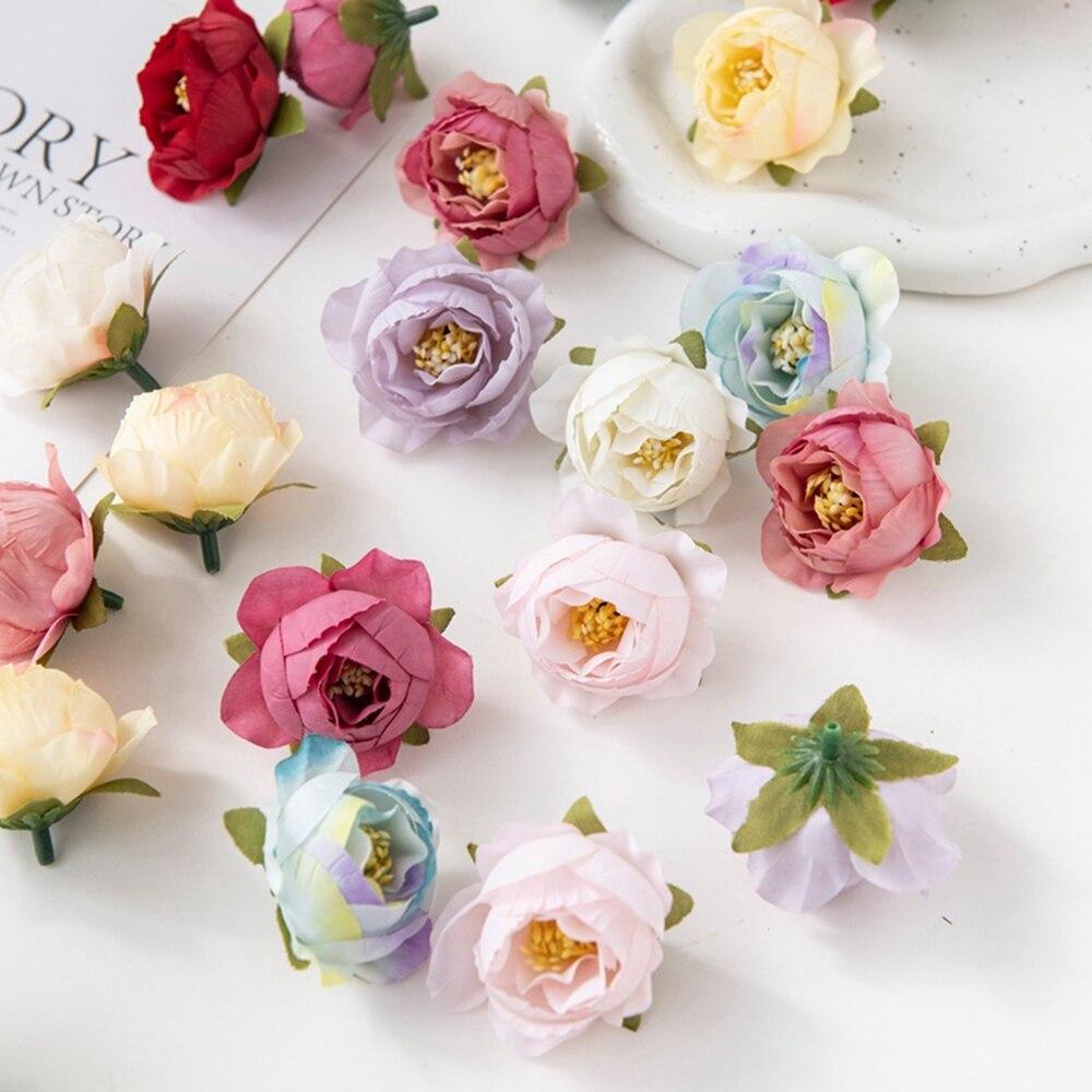 10Pcs Artificial Flowers Wedding Decoration Christmas Garland Home Room Scrapbooking Brooch Diy Gifts Candy Box Fake Silk Peony