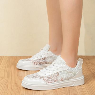 Новые летние тонкие маленькие белые туфли женские универсальные туфли на плоской подошве студенческие пустые дышащие спортивные туфли