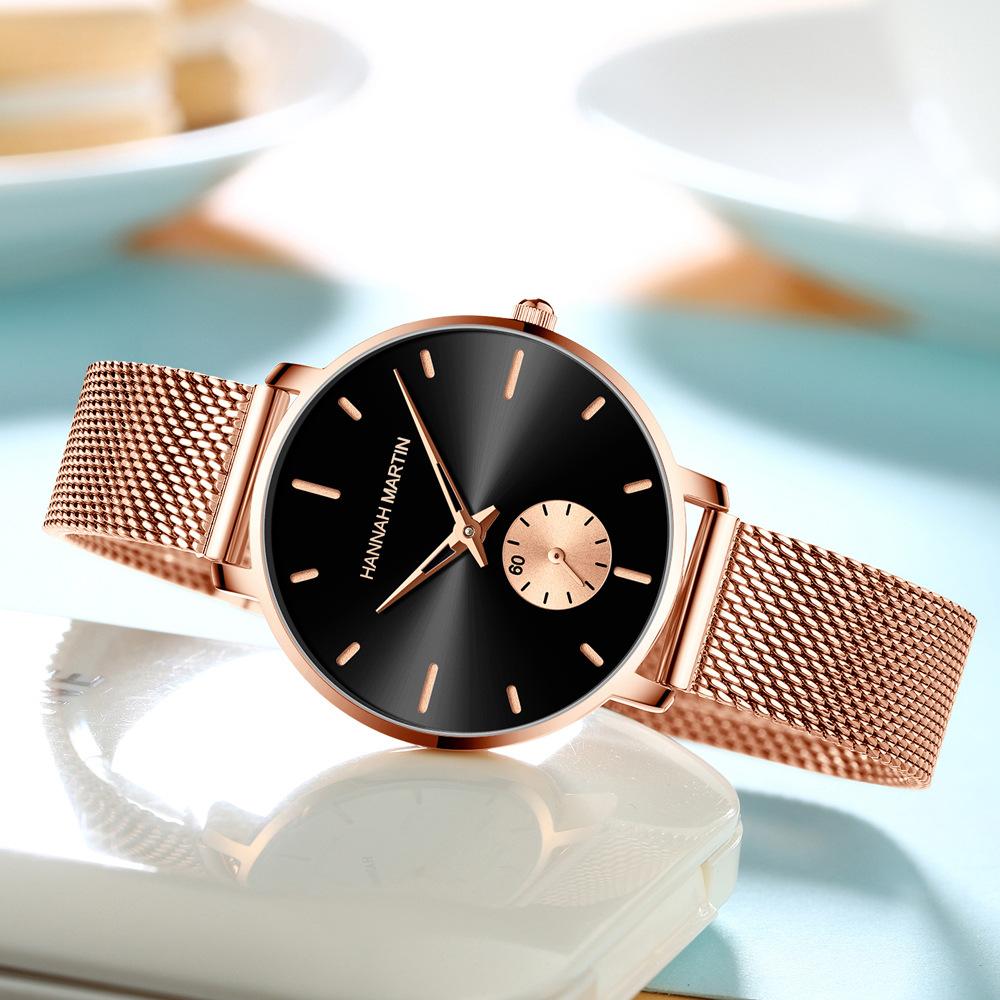Hannah Martin Small Seconds Dial Quartz Movement Fashion Watch Waterproof Simple Women Gold Mesh Belt Top Brand Ladies Watches