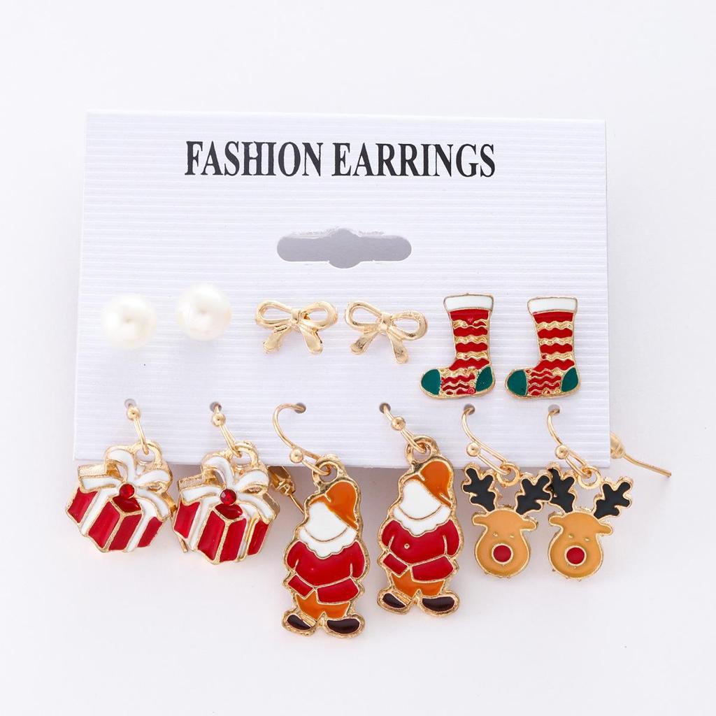 Christmas Snowflake & Bell Earrings Set - Cartoon Drip, Elk & Santa Designs