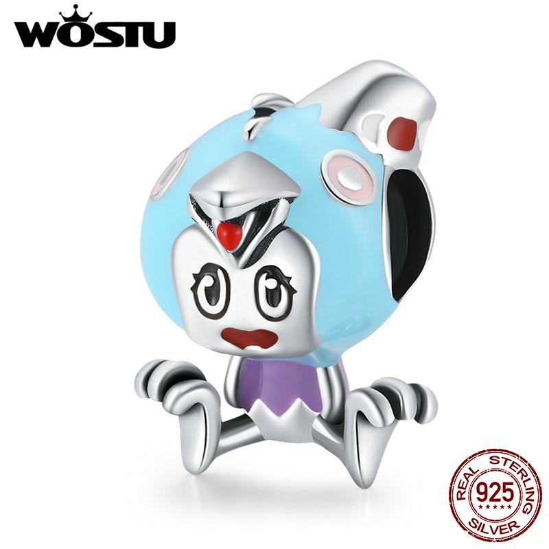 WOSTU Cute Fairy Tale Broken Egg Chick Blue Egg Shell 925 Sterling Silver Beads Fit Bracelet Bangle Fine Jewelry