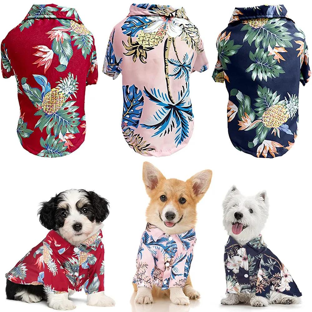 Summer Breathable Pet Beach Shirts for Dogs Cute Hawaii Casual Dog Cat Clothing Floral T Shirt for Small Dogs Chihuahua Clothes