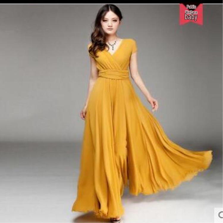 Богемное вечернее платье из шифона с V-образным вырезом и короткими рукавами, с дизайном, подчеркивающим талию