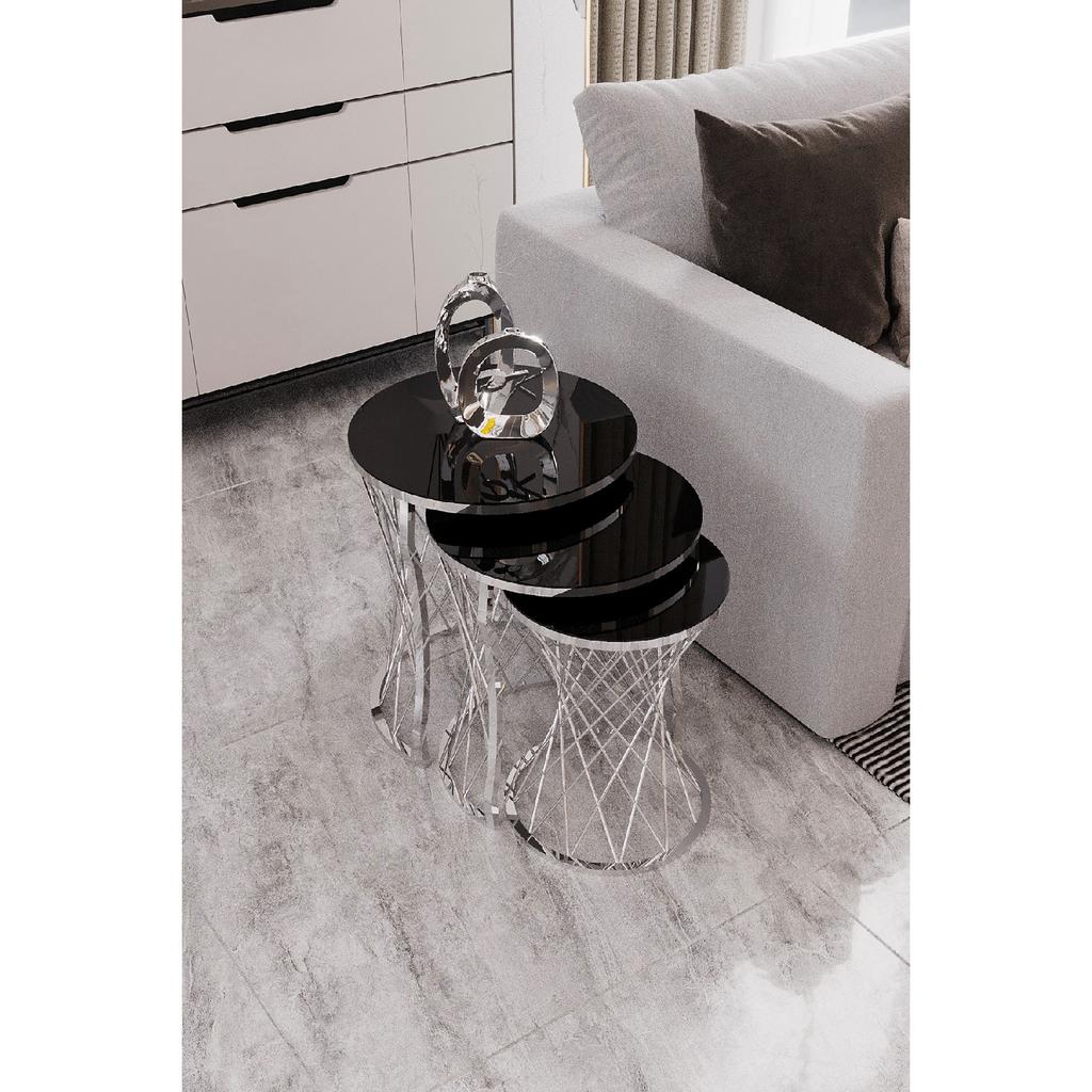 Плетеный 3-местный журнальный столик Nesting Золотисто-черное зеркало