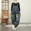 Plus Size Spring Autumn Women Cartoon Print Overall Suspenders Letter Oversized Baggy Denim Trousers Vintage Elegant Loose Casual Romper