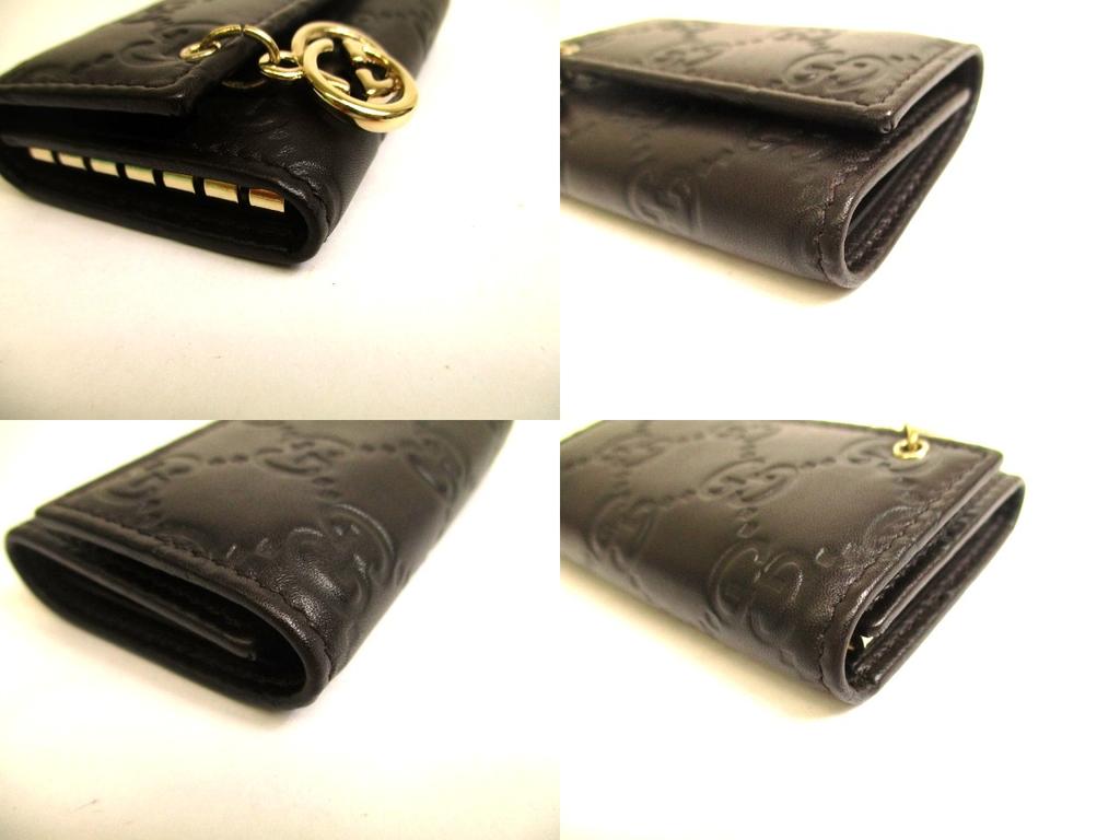 Оригинальный брелок GUCCI GG Interlocking G из темно-коричневой кожи 6 подвесок #a870 Восстановленный