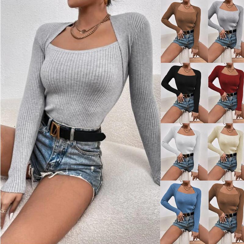 Осенний пуловер с квадратным вырезом, свитера, женский вязаный свитер, топ, зимний трикотаж, нижний свитер, блузка