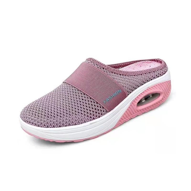 Large Size Lazy Shoes Women's Mesh Breathable Bag Head Half Slippers Muffin Thick-soled Round Head Without Heel Mesh Shoes