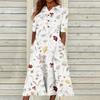 Summer Dress For Women Casual Floral  Printed V-Neck Short-Sleeve Button Pocket Beach Swing Dress