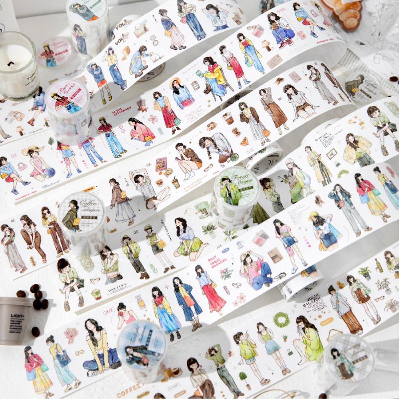 Journal GO 6x200cm Kawaii Scrapbooking Character Masking Tape Decor Diary Album Aesthetics Stationery Junk Journal Tape Stickers
