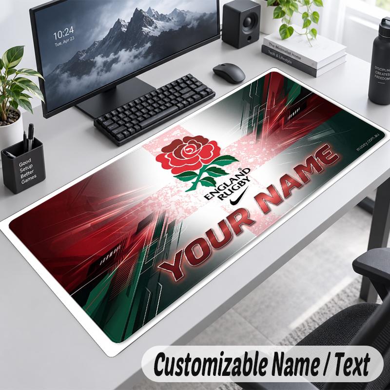 Custom Name Text Mouse Pad England Rugby Personalized Desk Pad For Work And Gaming