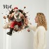 Holiday Window Clings Muscle Santa Claus Break Through Wall Christmas Decal, 3D Cracked Brick Winter Wonderland Stickers Self?Adhesive Sticker,