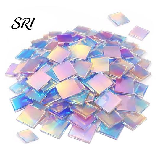 Impact Resistant Craft Tiles Mini Iridescent Acrylic Squares, Translucent Rainbow Pieces, 2cm 3cm Holographic Colorful Mosaic Art Supplies for