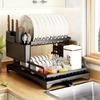 2 Tier Dish Rack with Drainboard Kitchen Dish Bowl Drainer Storage Rack Countertop Dinnerware Organizer Knife Fork Cup Holder