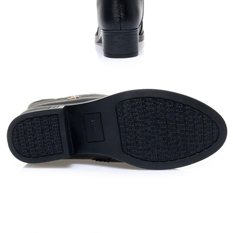 Autumn and Winter Plus Velvet Warm Soft Leather Mid-tube Boots Mid-heel Cotton Boots