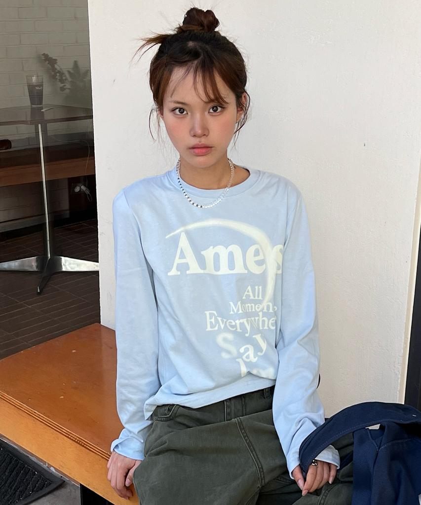 AMES-WORLDWIDE Big Typo Longsleeve Tee Sky Blue