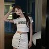 Черный топ Sweet Hot Girl Slim Crop Top - летняя футболка 2025 года с короткими рукавами и открытым пупком