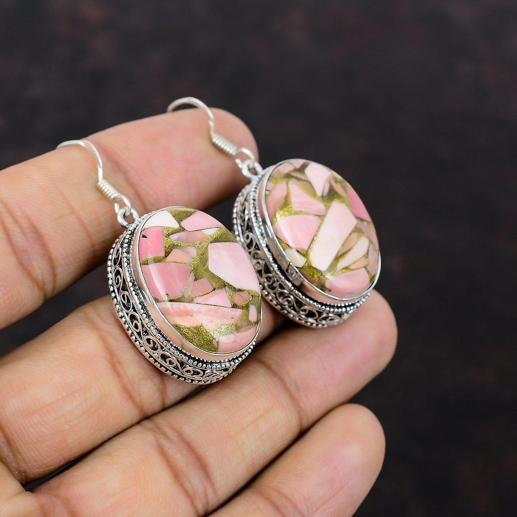 Серьги из медного розового опала, серьги из стерлингового серебра 925 пробы, одно качество, ювелирные изделия из драгоценных камней, приличные серьги ручной работы, подарок для друга, винтажные ювелирные изделия