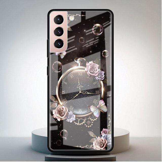 Чехол из закаленного стекла для Samsung Galaxy S22 S21 Ultra S20 Fe S10 S9 S8 S22 S21 Plus Note 20 10 Phone Funda Rose Butterfly Flower