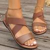 Новые сандалии на плоской подошве с перекрестными эластичными ремешками, женский стиль, большой размер, однотонные туфли с открытым носком