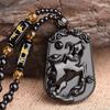 Ожерелье с подвеской в ​​китайском стиле в стиле ретро, ​​имитирующее обсидиан, выгравированные знаки зодиака, для мужчин, ювелирные изделия