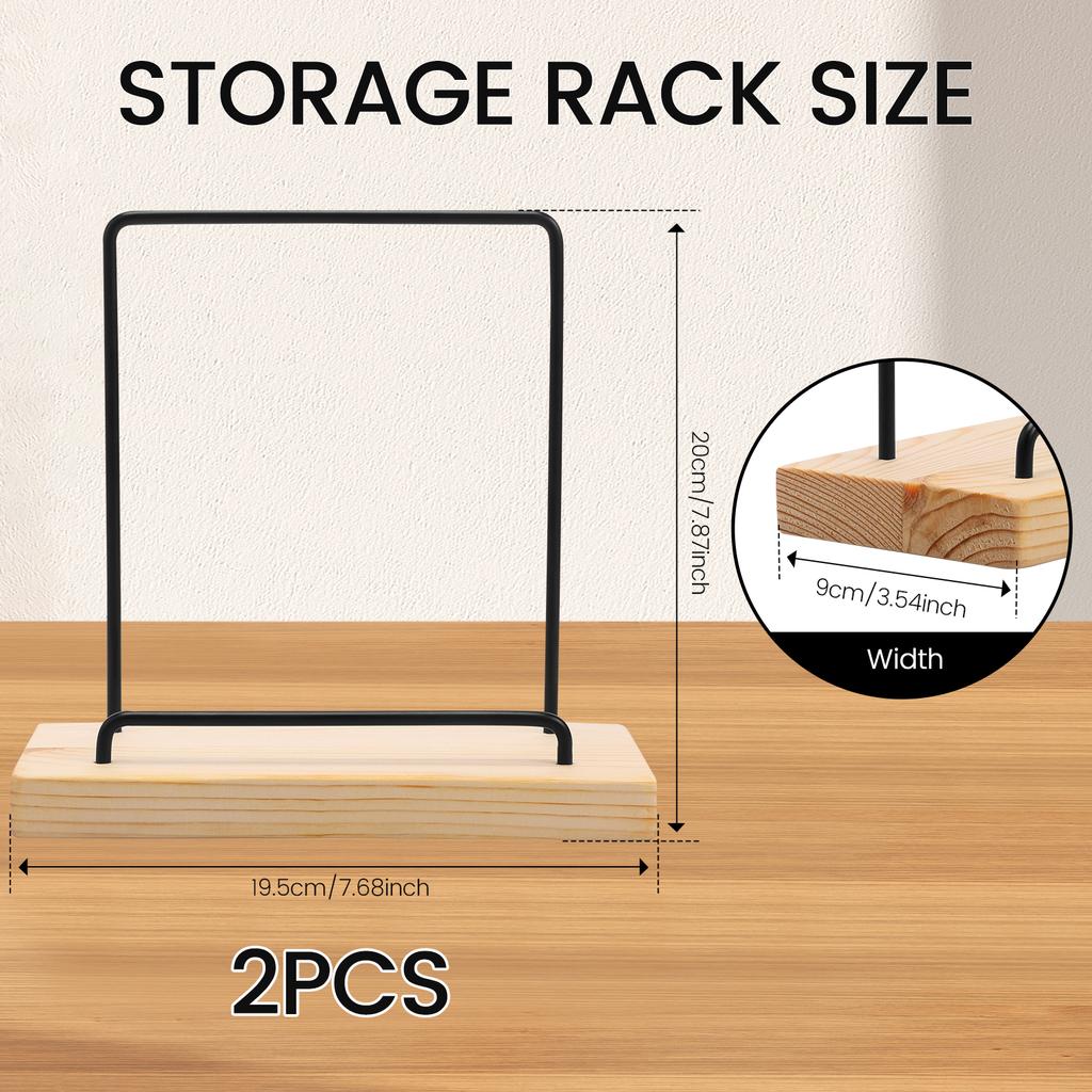 2Pcs Wood Base Vinyl Record Display Stand With Metal Back Support Stable Vinyl Record Holder Easy To Assemble for Household