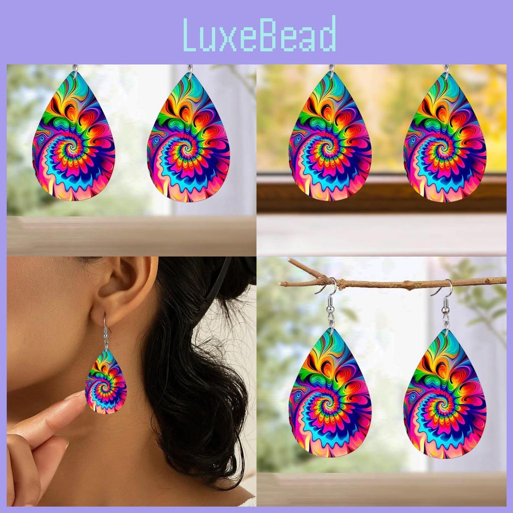 Fashion Pattern Colored Water Droplet Shaped Women Acrylic Earrings For Daily